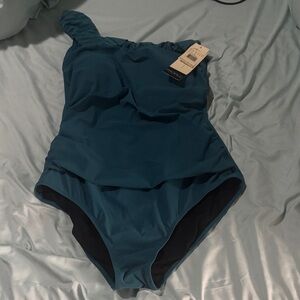 Gottex Teal One Shoulder One Piece Swimsuit